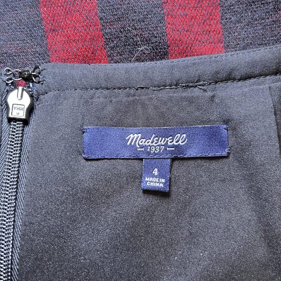 Madewell mini wool blend leather trim buffalo print red black skirt womens sz 4 - Picture 4 of 10